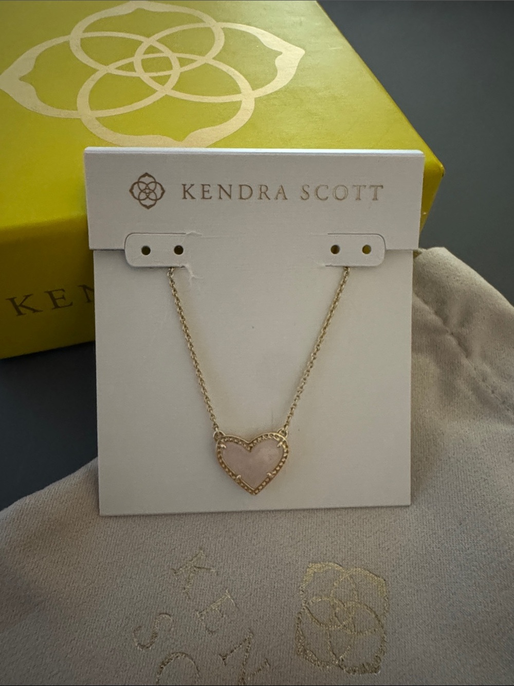 Kendra Scott Gold Heart Necklace with Light Pink Stone